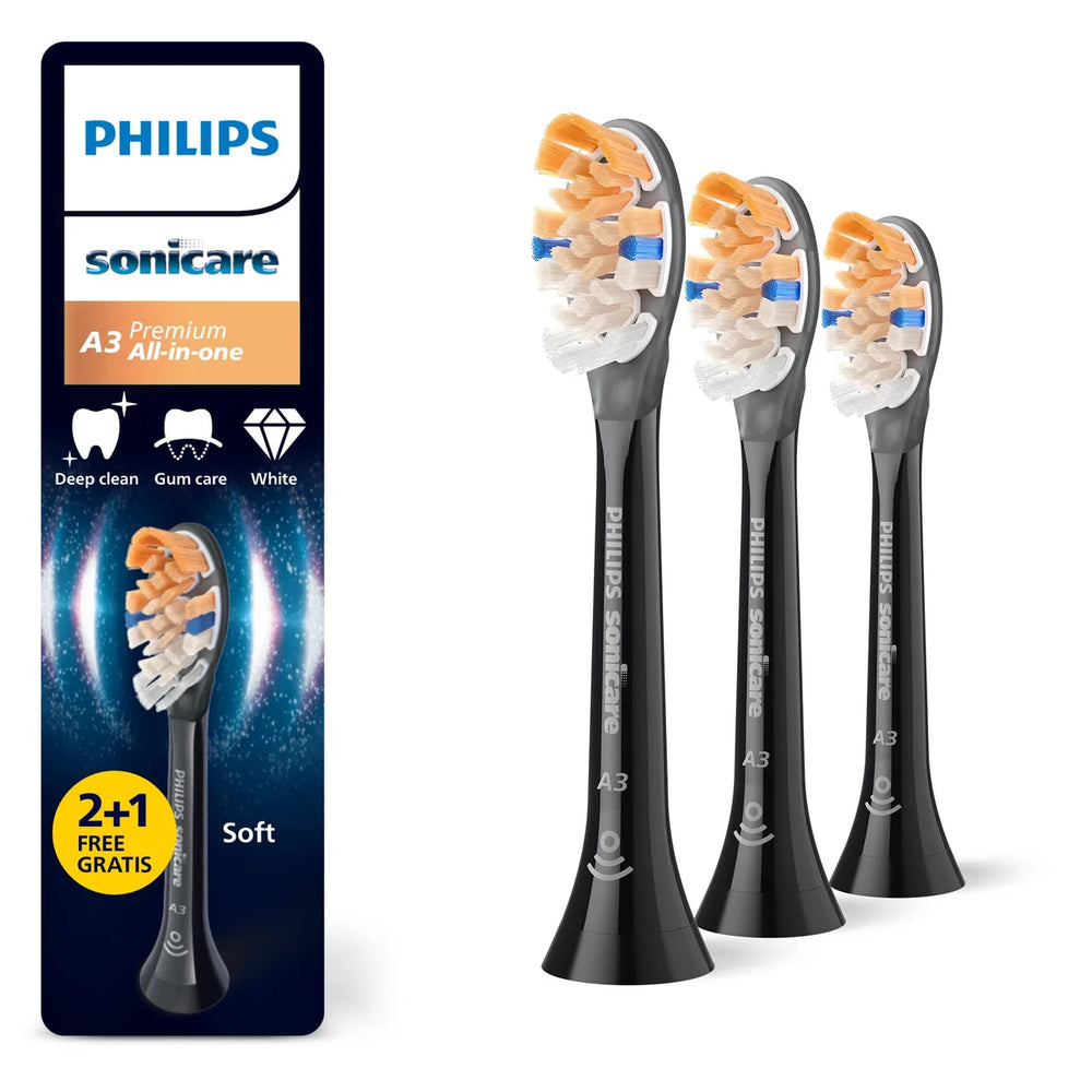 Philips Sonicare A3 Replacement Electric Toothbrush Heads 2 + 1 Free (3 Brushheads) White HX9053/87